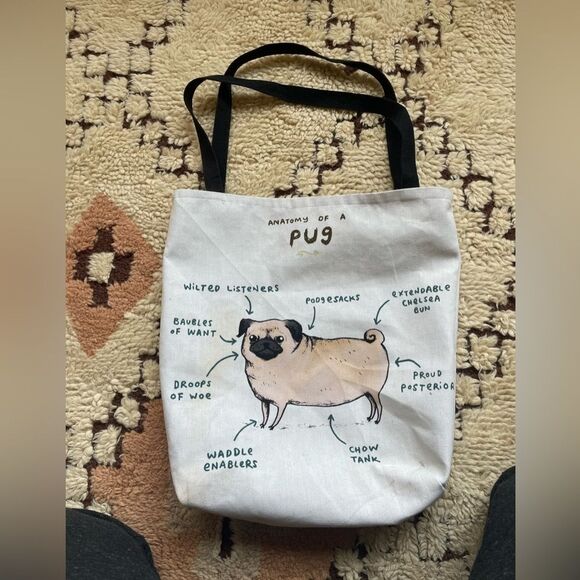 Anatomy of a pug canvas tote bag - Picture 3 of 5